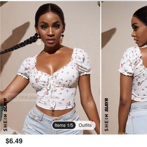 SHEIN ditsy floral milkmaid crop tee